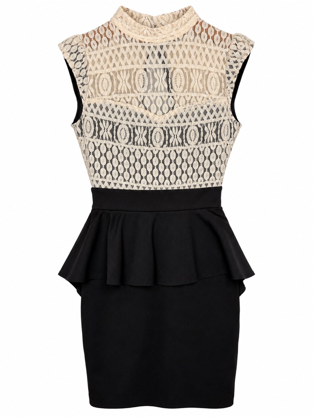 Mystic Women’s Small Black Lace Peplum Sheath Dress Zip Made in USA
